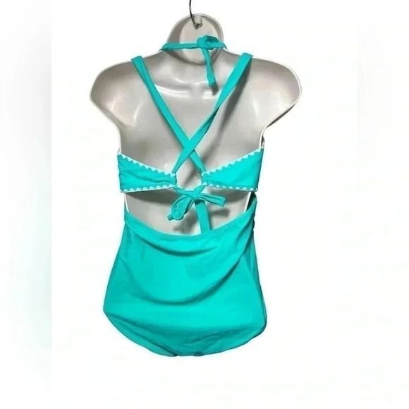 NWOT Beachsissi One Piece Swimsuit Seafoam Green V Neck Ruched Tummy Control XL - Picture 3 of 5